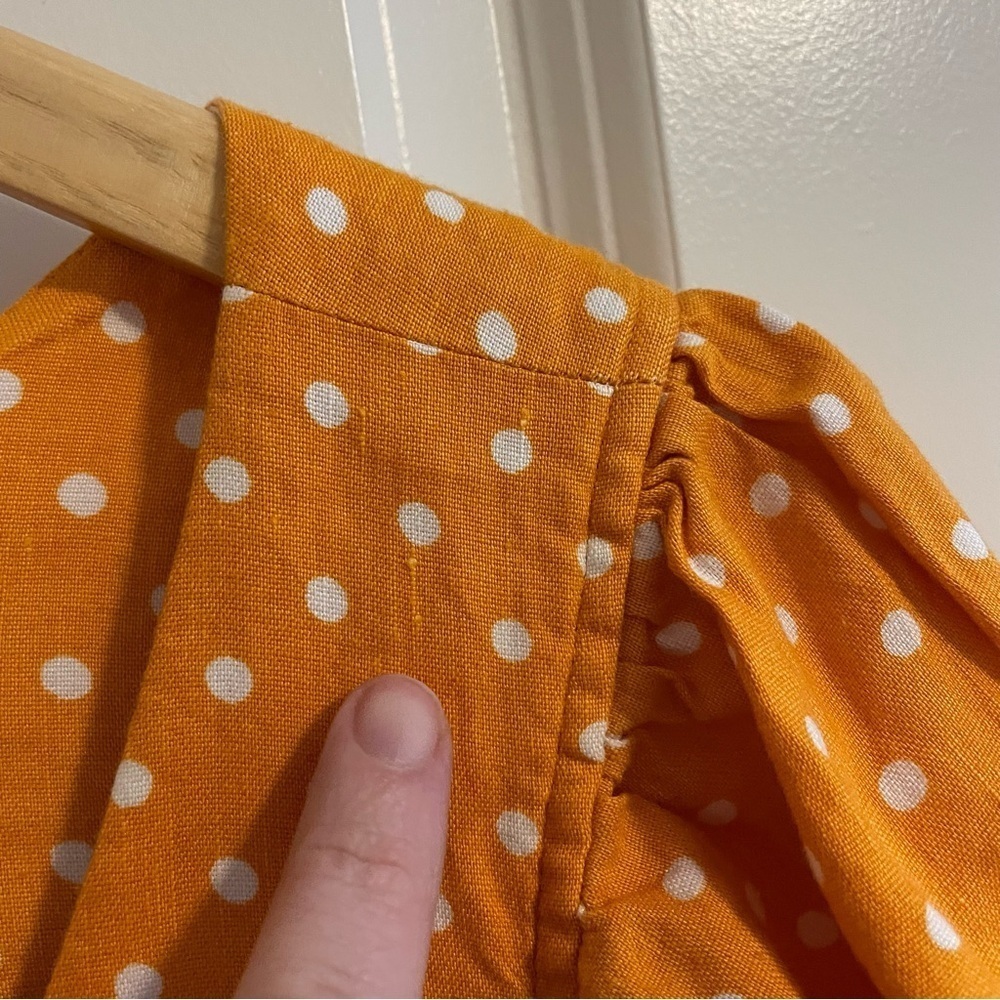 Rachel Parcell Linen Blend Polka Dot Button Front Midi Dress Orange Citrus M - Picture 14 of 16